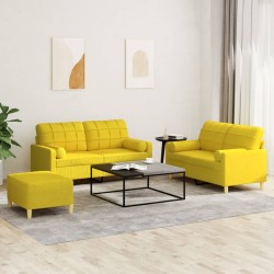 vidaXL 3-tlg. Sofagarnitur mit Kissen Hellgelb Stoff