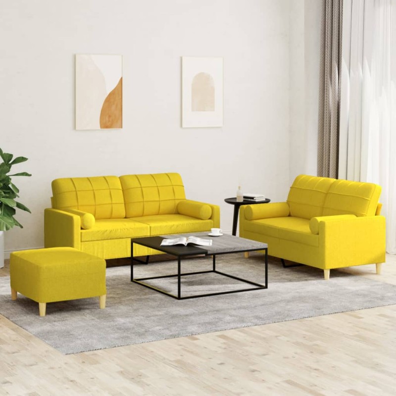 vidaXL 3-tlg. Sofagarnitur mit Kissen Hellgelb Stoff vidaXL 3-tlg. Sofagarnitur mit Kissen Hellgelb Stoff