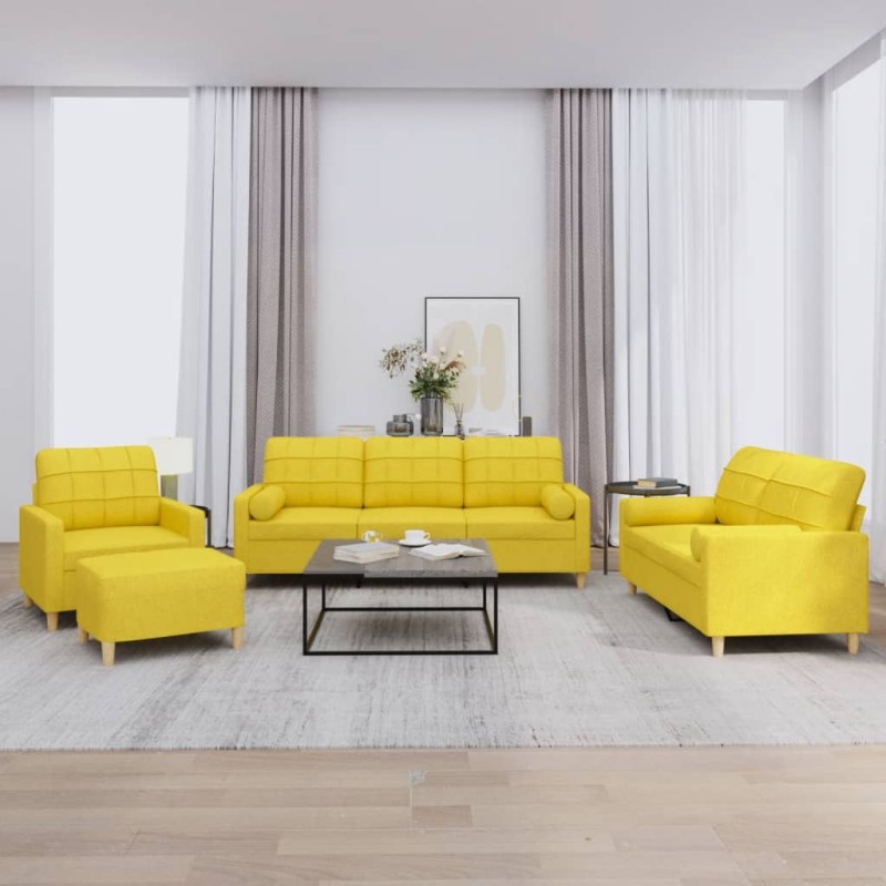 vidaXL 4-tlg. Sofagarnitur mit Kissen Hellgelb Stoff vidaXL 4-tlg. Sofagarnitur mit Kissen Hellgelb Stoff