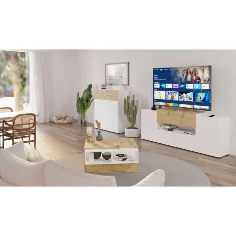FMD TV-Schrank 182x33x70,2 cm Weiß und Artisan-Eiche FMD TV-Schrank 182x33x70,2 cm Weiß und Artisan-Eiche