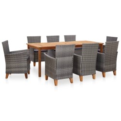 vidaXL 9-tlg. Garten-Essgruppe Poly Rattan und Massivholz Akazie Grau
