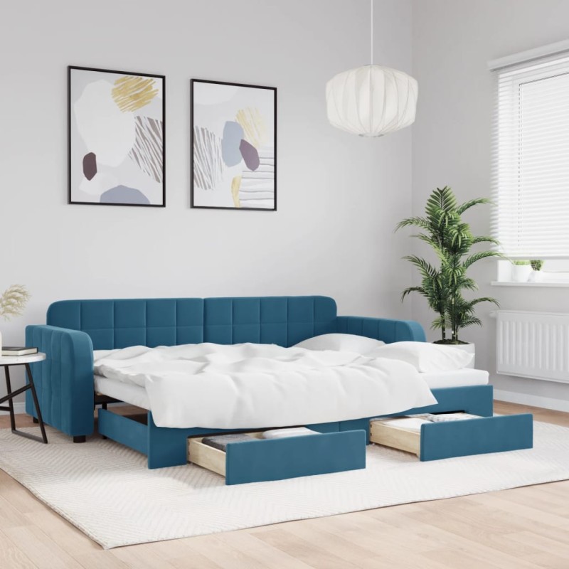 vidaXL Tagesbett Ausziehbar mit Schubladen Blau 80x200 cm Samt vidaXL Tagesbett Ausziehbar mit Schubladen Blau 80x200 cm Samt