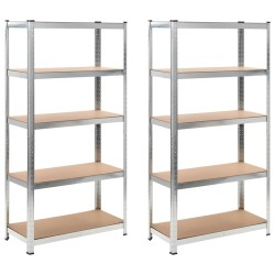 vidaXL Lagerregale mit 5 Böden 2 Stk. Silbern Stahl & Holzwerkstoff
