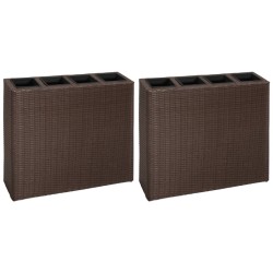 vidaXL Garten-Hochbeet mit 4 Töpfen 2 Stk. Poly Rattan Braun
