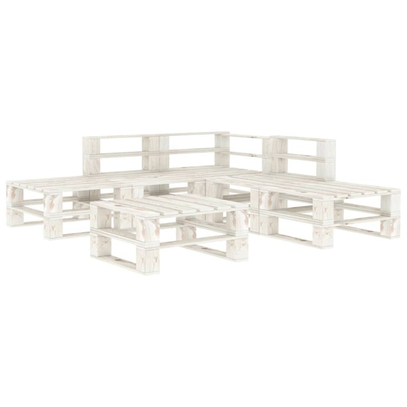 vidaXL 6-tlg. Garten-Lounge-Set aus Paletten Holz Weiß vidaXL 6-tlg. Garten-Lounge-Set aus Paletten Holz Weiß