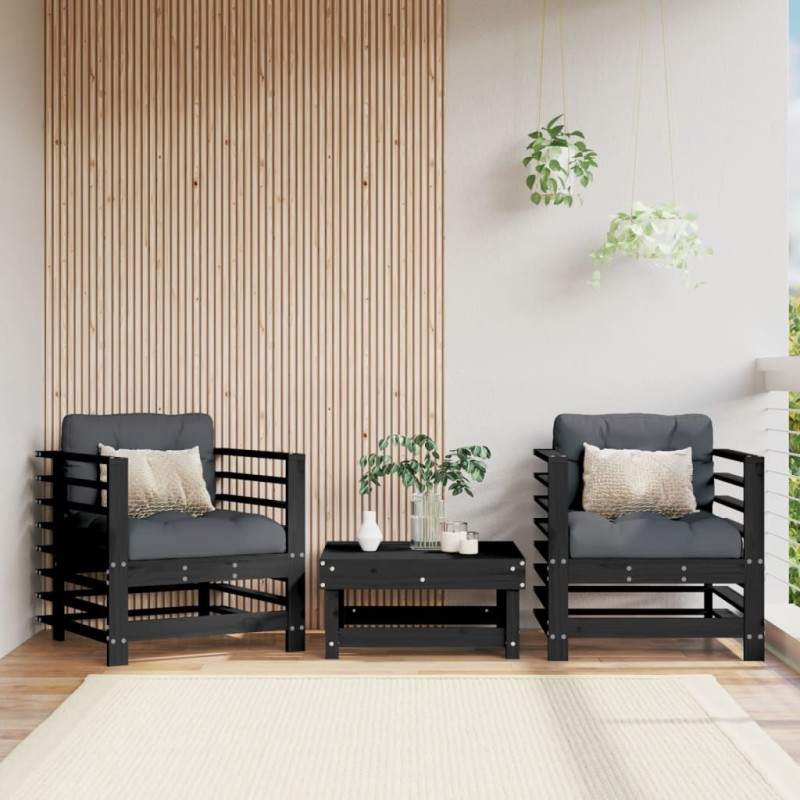 Gartenstühle mit Kissen 2 Stk. Schwarz Massivholz Kiefer Gartenstühle mit Kissen 2 Stk. Schwarz Massivholz Kiefer