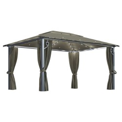 vidaXL Pavillon mit Vorhängen & LED-Lichterkette 400x300 cm Taupe Alu