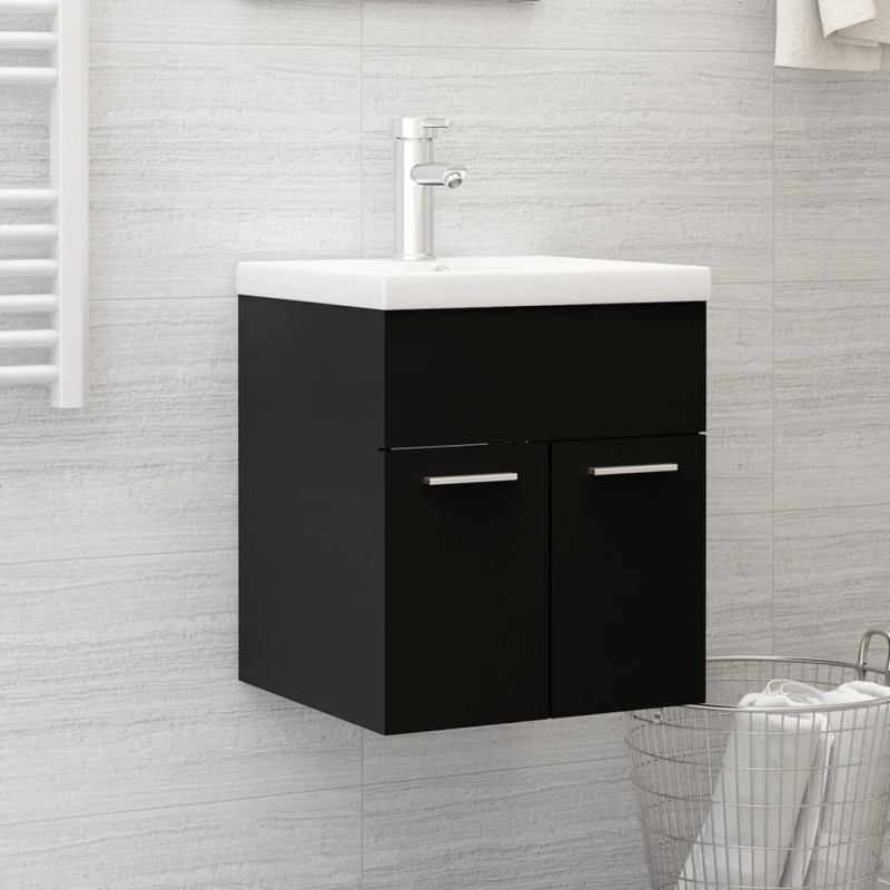 vidaXL Waschbeckenunterschrank mit Einbaubecken Schwarz Holzwerkstoff vidaXL Waschbeckenunterschrank mit Einbaubecken Schwarz Holzwerkstoff
