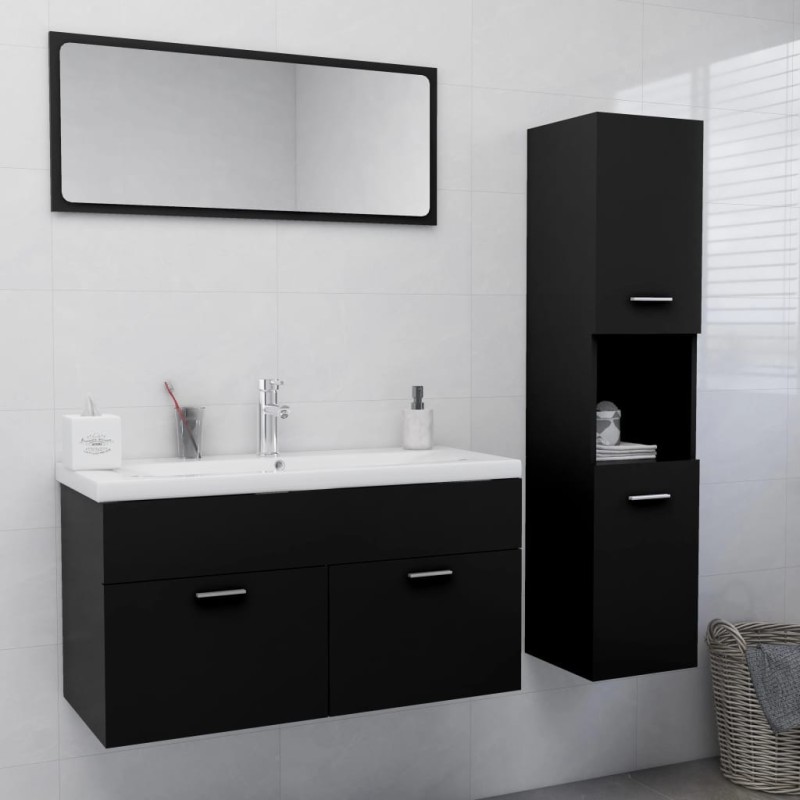 vidaXL Badmöbel-Set Schwarz Holzwerkstoff vidaXL Badmöbel-Set Schwarz Holzwerkstoff