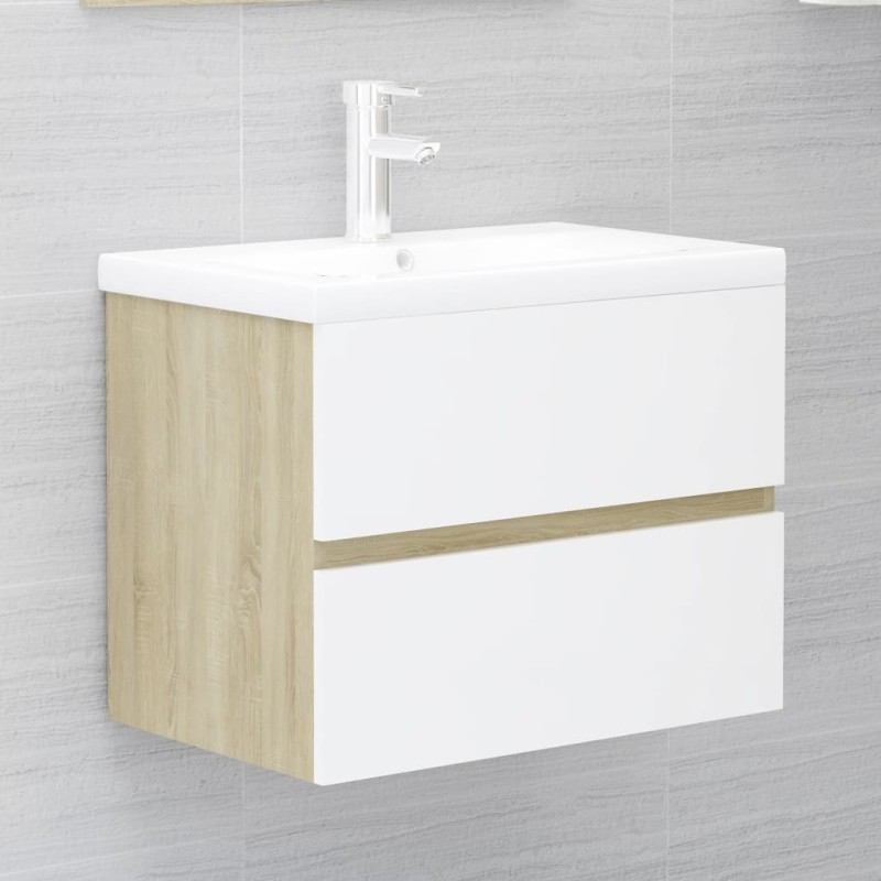 vidaXL Waschbeckenunterschrank mit Einbaubecken Weiß und Sonoma-Eiche vidaXL Waschbeckenunterschrank mit Einbaubecken Weiß und Sonoma-Eiche