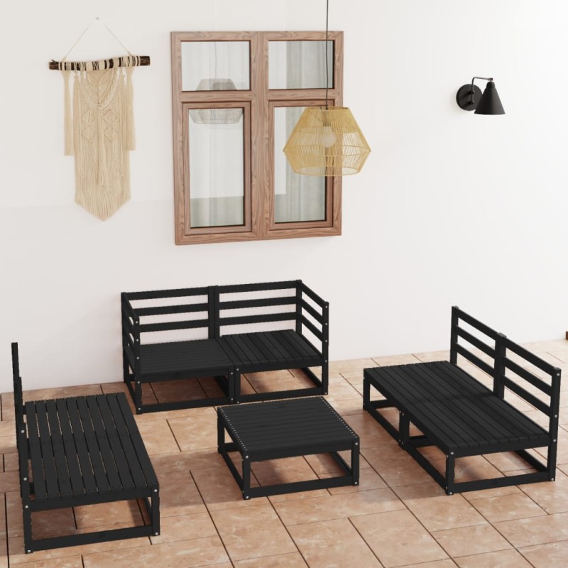 vidaXL 7-tlg. Garten-Lounge-Set Schwarz Massivholz Kiefer vidaXL 7-tlg. Garten-Lounge-Set Schwarz Massivholz Kiefer