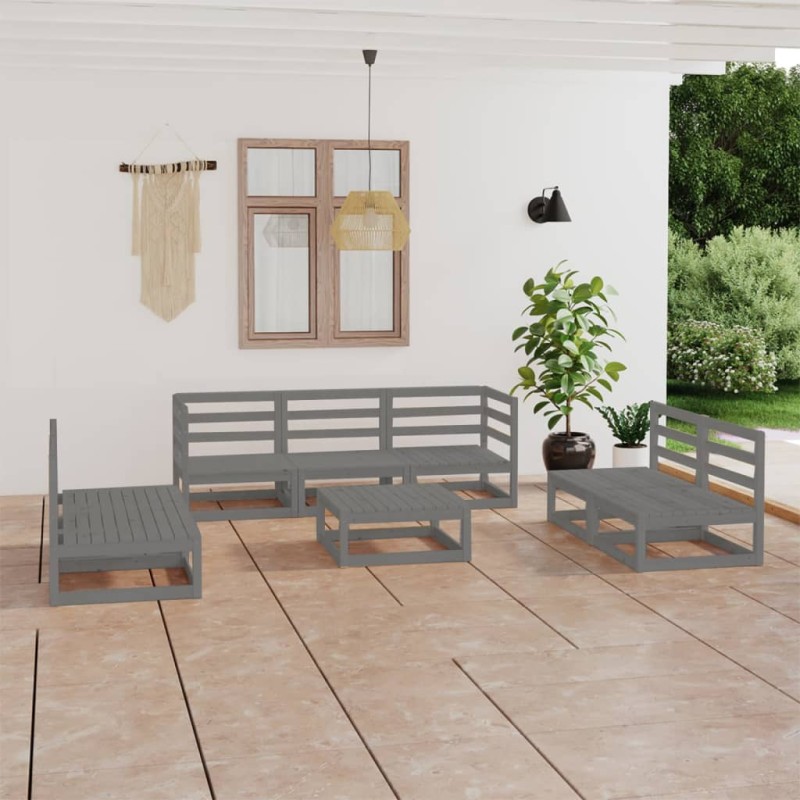 vidaXL 8-tlg. Garten-Lounge-Set Grau Massivholz Kiefer vidaXL 8-tlg. Garten-Lounge-Set Grau Massivholz Kiefer