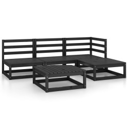 vidaXL 5-tlg. Garten-Lounge-Set Schwarz Massivholz Kiefer