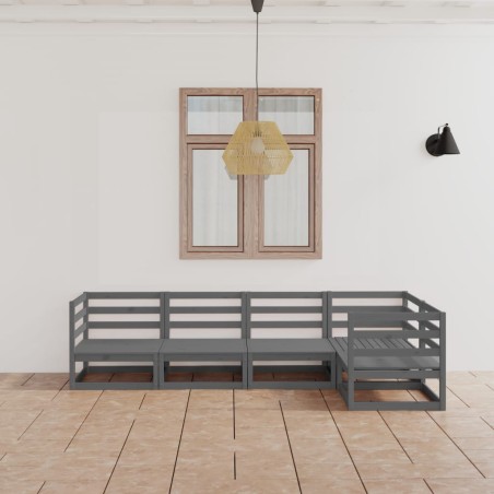 vidaXL 5-tlg. Garten-Lounge-Set Grau Massivholz Kiefer