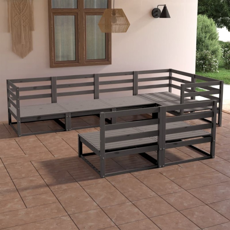 vidaXL 7-tlg. Garten-Lounge-Set Grau Massivholz Kiefer vidaXL 7-tlg. Garten-Lounge-Set Grau Massivholz Kiefer