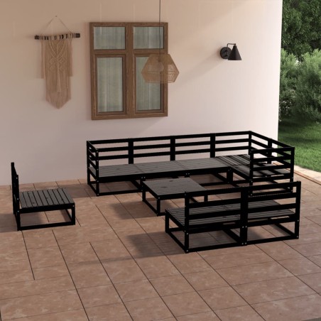 vidaXL 9-tlg. Garten-Lounge-Set Schwarz Massivholz Kiefer