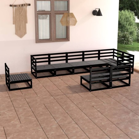 vidaXL 9-tlg. Garten-Lounge-Set Schwarz Massivholz Kiefer