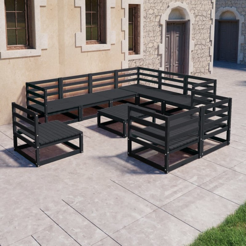 vidaXL 10-tlg. Garten-Lounge-Set Schwarz Massivholz Kiefer vidaXL 10-tlg. Garten-Lounge-Set Schwarz Massivholz Kiefer