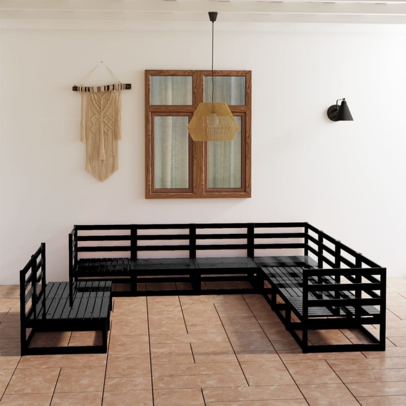 vidaXL 9-tlg. Garten-Lounge-Set Schwarz Massivholz Kiefer vidaXL 9-tlg. Garten-Lounge-Set Schwarz Massivholz Kiefer