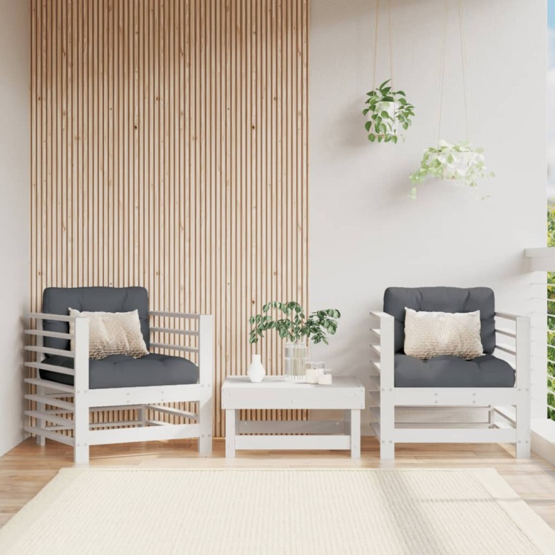 Gartenstühle mit Kissen 2 Stk. Weiß Massivholz Kiefer Gartenstühle mit Kissen 2 Stk. Weiß Massivholz Kiefer
