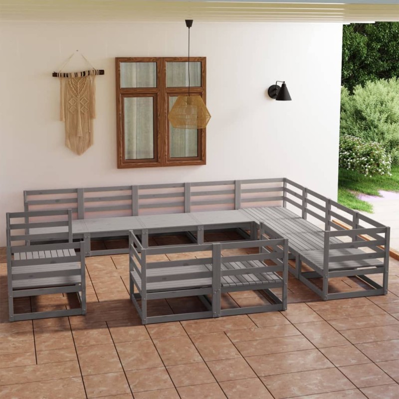 vidaXL 12-tlg. Garten-Lounge-Set Grau Kiefer Massivholz vidaXL 12-tlg. Garten-Lounge-Set Grau Kiefer Massivholz