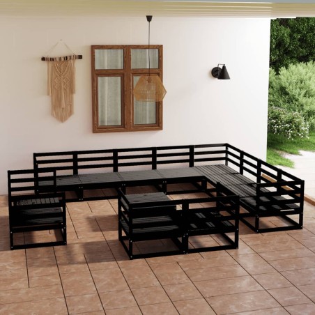 vidaXL 13-tlg. Garten-Lounge-Set Schwarz Massivholz Kiefer