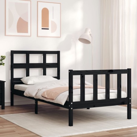 vidaXL Massivholzbett mit Kopfteil Schwarz 100x200 cm