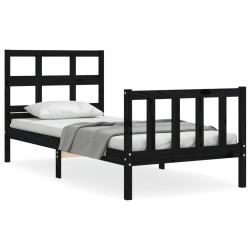 vidaXL Massivholzbett mit Kopfteil Schwarz 100x200 cm