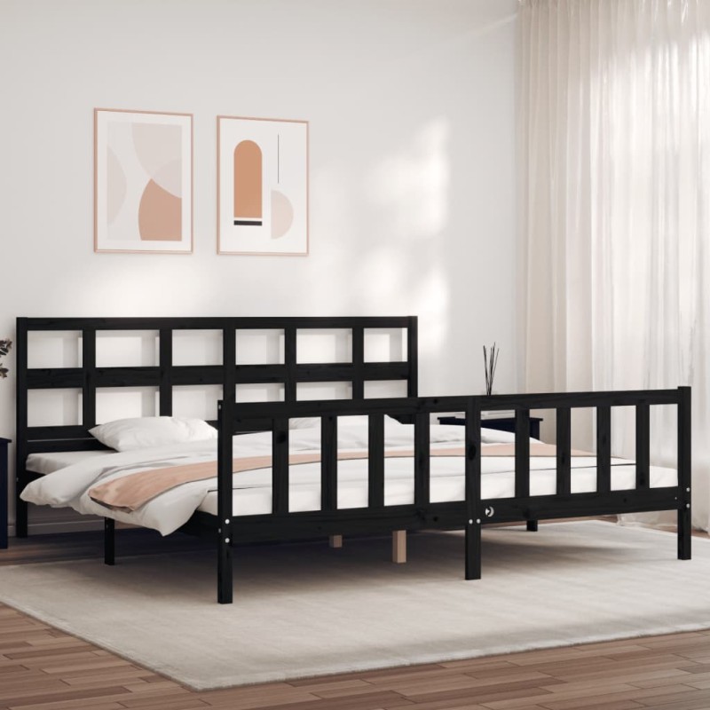 vidaXL Massivholzbett mit Kopfteil Schwarz vidaXL Massivholzbett mit Kopfteil Schwarz