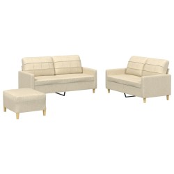 vidaXL 3-tlg. Sofagarnitur mit Kissen Creme Stoff