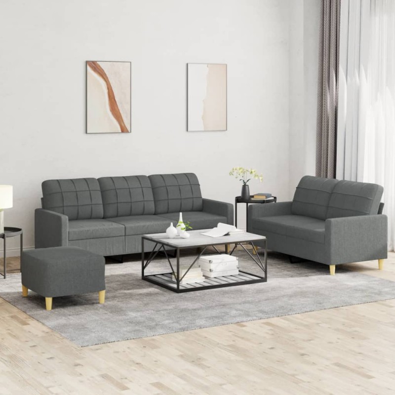 vidaXL 3-tlg. Sofagarnitur mit Kissen Dunkelgrau Stoff vidaXL 3-tlg. Sofagarnitur mit Kissen Dunkelgrau Stoff