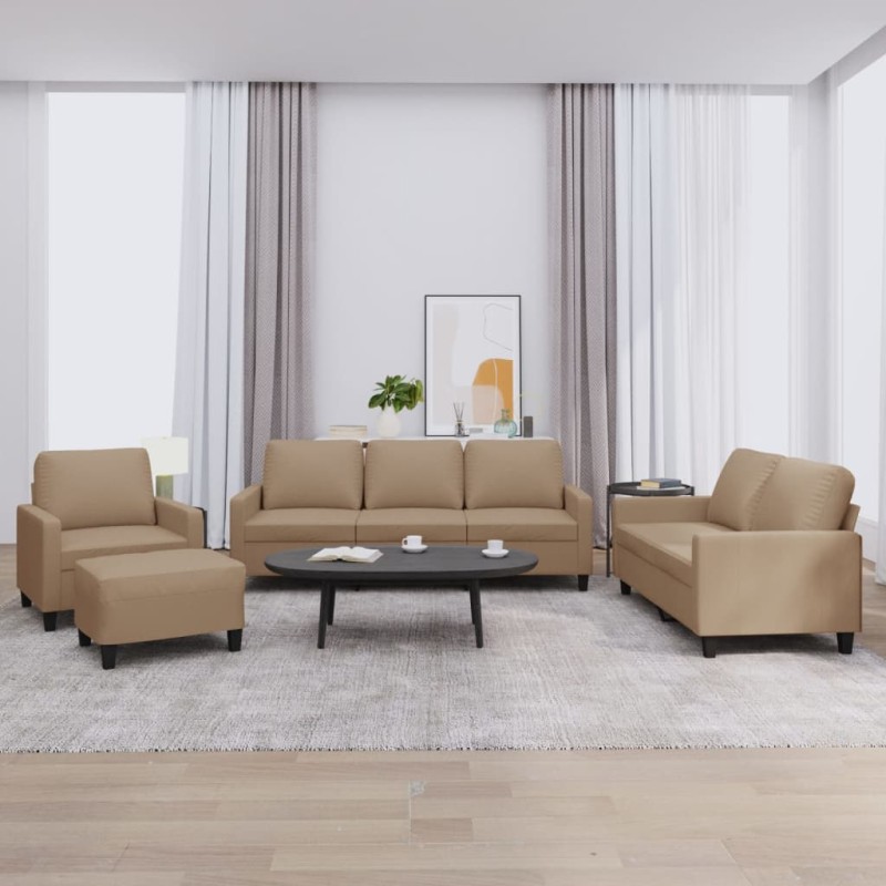 vidaXL 4-tlg. Sofagarnitur mit Kissen Cappuccino-Braun Kunstleder vidaXL 4-tlg. Sofagarnitur mit Kissen Cappuccino-Braun Kunstleder