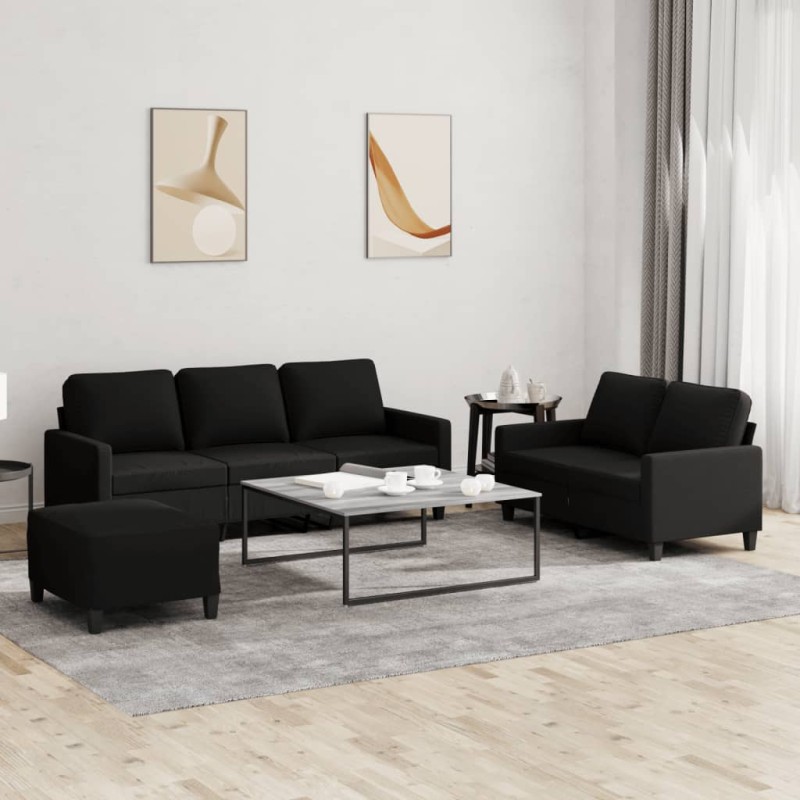 vidaXL 3-tlg. Sofagarnitur mit Kissen Schwarz Stoff vidaXL 3-tlg. Sofagarnitur mit Kissen Schwarz Stoff