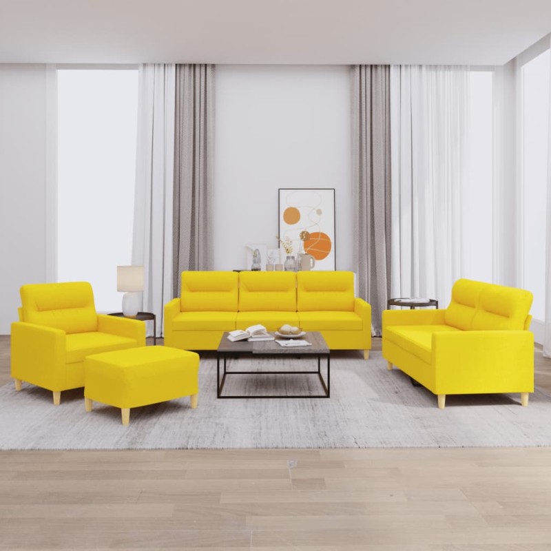 vidaXL 4-tlg. Sofagarnitur mit Kissen Hellgelb Stoff vidaXL 4-tlg. Sofagarnitur mit Kissen Hellgelb Stoff