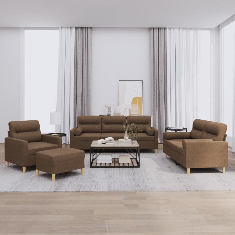 vidaXL 4-tlg. Sofagarnitur mit Kissen Braun Stoff vidaXL 4-tlg. Sofagarnitur mit Kissen Braun Stoff