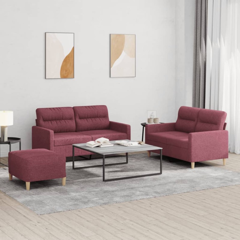vidaXL 3-tlg. Sofagarnitur mit Kissen Weinrot Stoff vidaXL 3-tlg. Sofagarnitur mit Kissen Weinrot Stoff