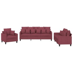 vidaXL 3-tlg. Sofagarnitur mit Kissen Weinrot Stoff