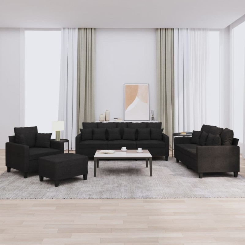 vidaXL 4-tlg. Sofagarnitur mit Kissen Schwarz Stoff vidaXL 4-tlg. Sofagarnitur mit Kissen Schwarz Stoff