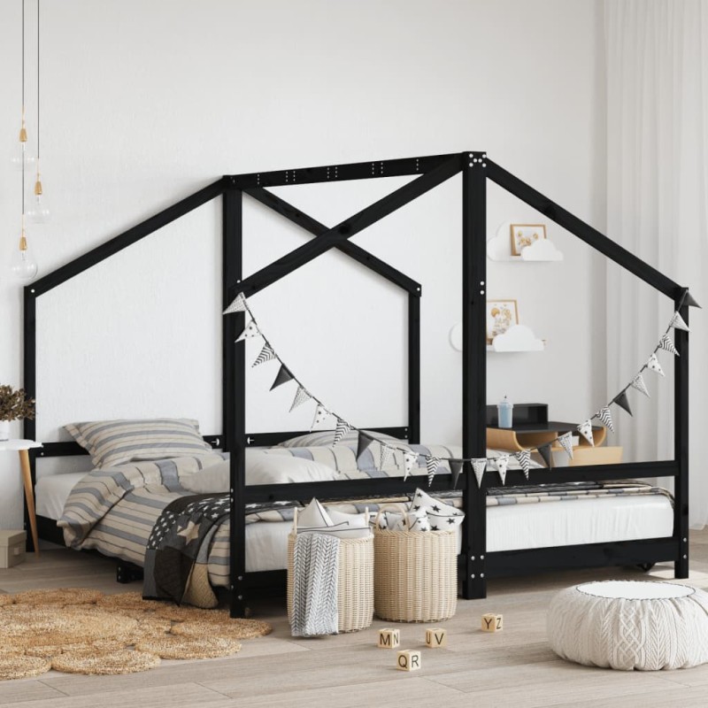 vidaXL Kinderbett Schwarz 2x(90x190) cm Massivholz Kiefer vidaXL Kinderbett Schwarz 2x(90x190) cm Massivholz Kiefer