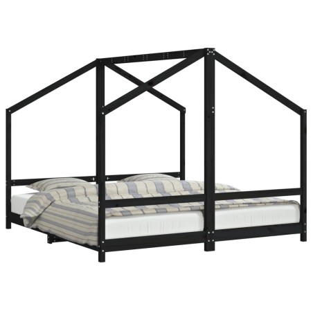 vidaXL Kinderbett Schwarz 2x(90x190) cm Massivholz Kiefer