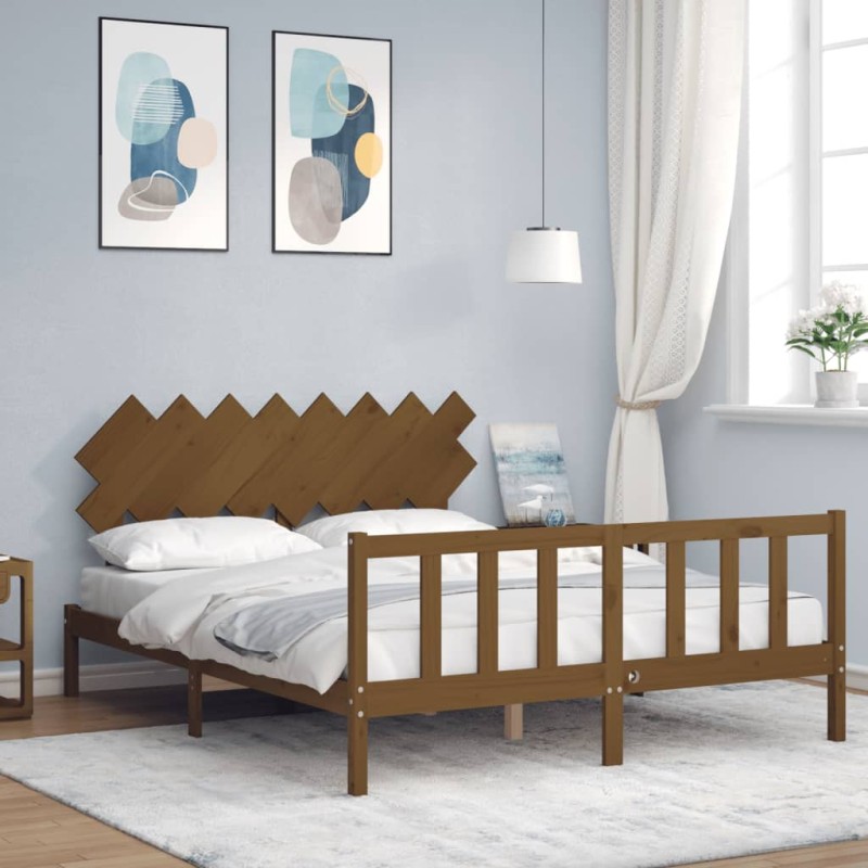 vidaXL Massivholzbett mit Kopfteil Honigbraun 160x200 cm vidaXL Massivholzbett mit Kopfteil Honigbraun 160x200 cm
