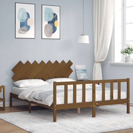vidaXL Massivholzbett mit Kopfteil Honigbraun 160x200 cm