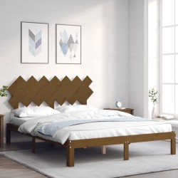 vidaXL Massivholzbett mit Kopfteil Honigbraun 140x200 cm