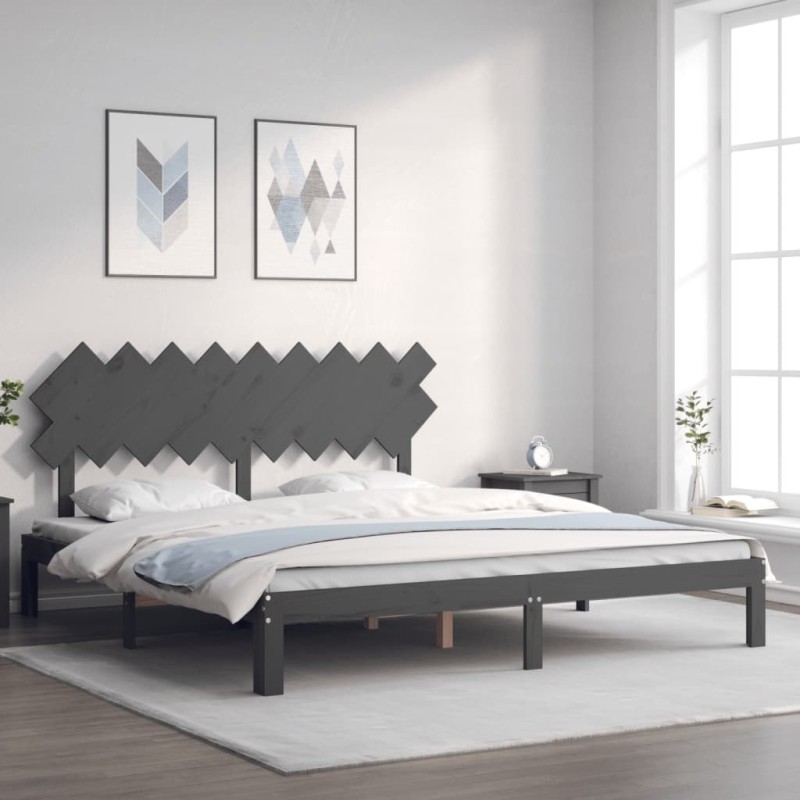 vidaXL Massivholzbett mit Kopfteil Grau vidaXL Massivholzbett mit Kopfteil Grau