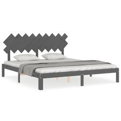 vidaXL Massivholzbett mit Kopfteil Grau