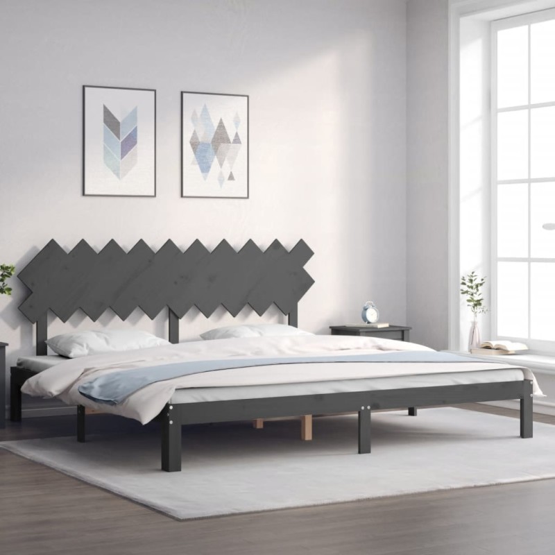 vidaXL Massivholzbett mit Kopfteil Grau 200x200 cm vidaXL Massivholzbett mit Kopfteil Grau 200x200 cm