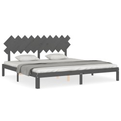 vidaXL Massivholzbett mit Kopfteil Grau 200x200 cm