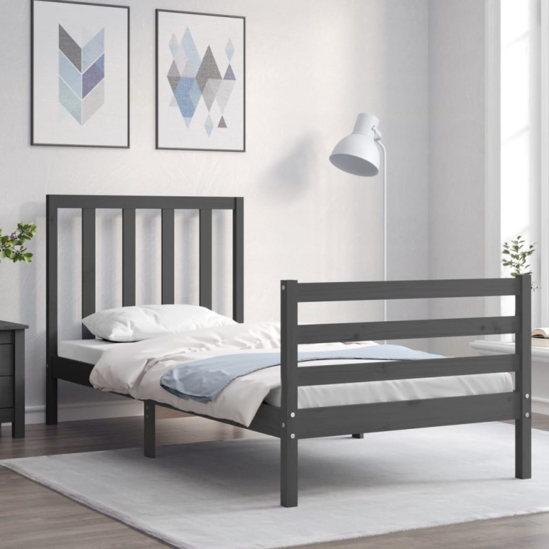 vidaXL Massivholzbett mit Kopfteil Grau 100x200 cm vidaXL Massivholzbett mit Kopfteil Grau 100x200 cm
