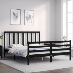 vidaXL Massivholzbett mit Kopfteil Schwarz 160x200 cm