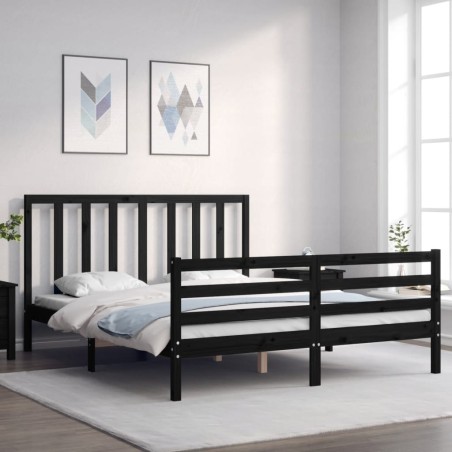 vidaXL Massivholzbett mit Kopfteil Schwarz 160x200 cm